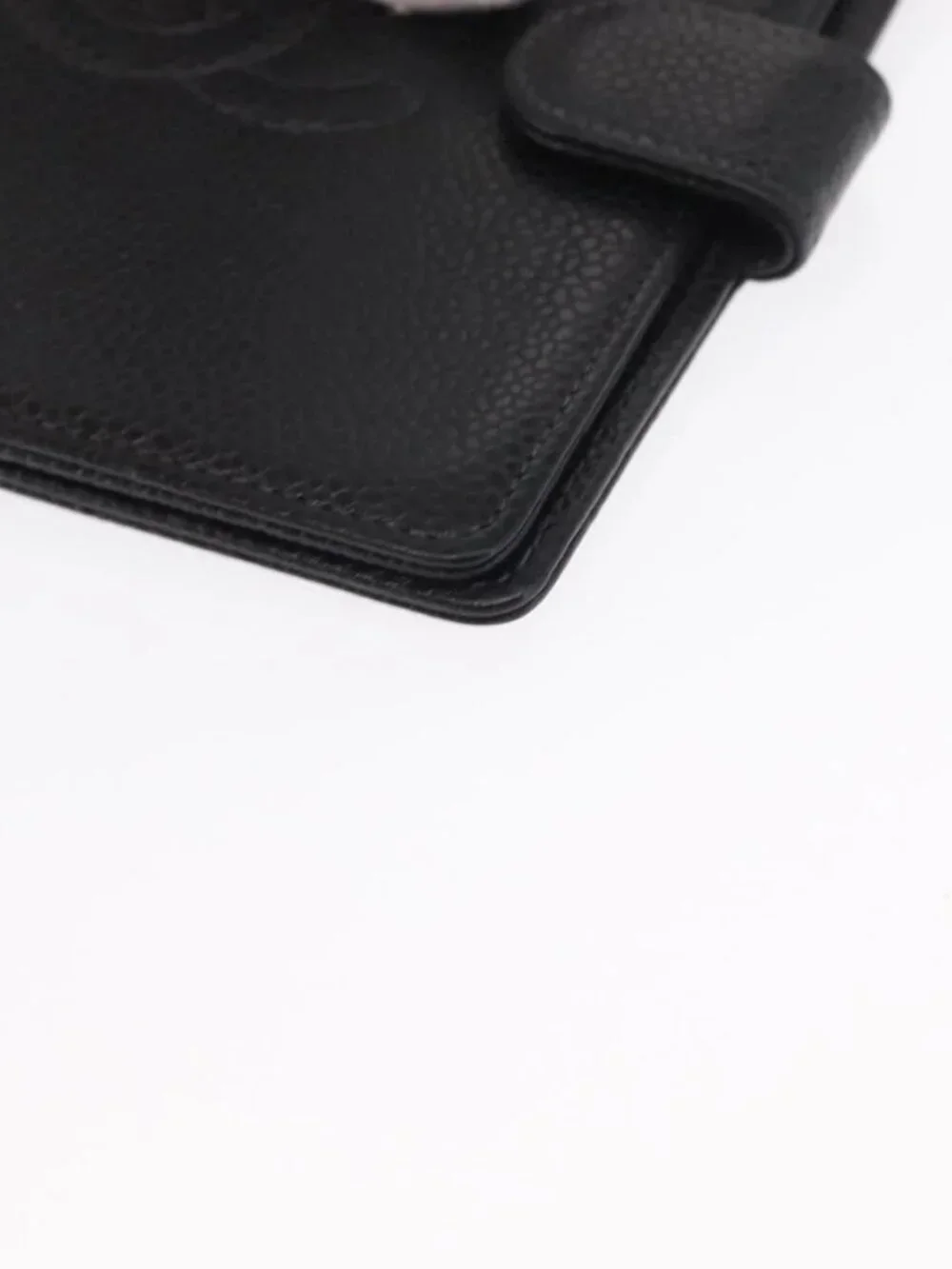 CHANEL Day Planner Cover Grained Calf Skin Black Gold CC Auth 162550